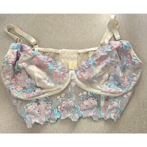 White Pink Blue Floral Embroidered Longline Bra 4XL Soft Comfy